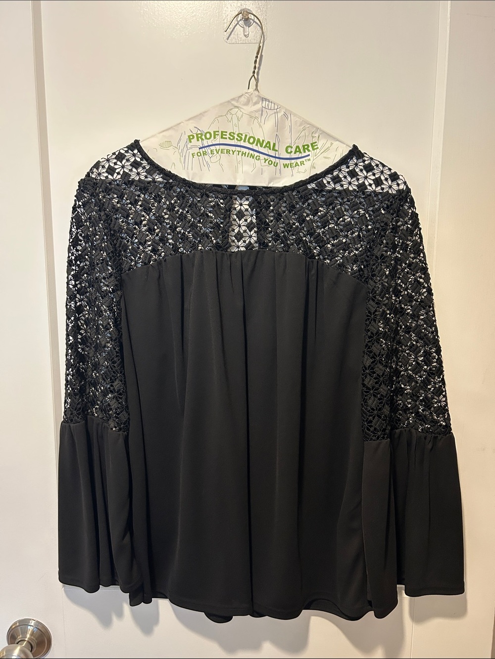 White House Black Market Black Lace Yoke Bell-Sleeve Blouse